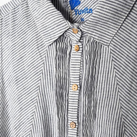 Yuvita Women’s Dress Artisanal Boho Striped Sleeveless Linen Button Front Sz XL - Picture 3 of 9